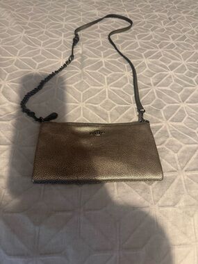 Coach Metallic Bronze Crossbody Bag with Chain and Leather Strap